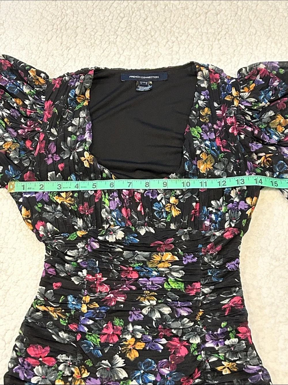 French Connection Zelka Alanna Jersey Mini Dress Black Multi sz 0 Bodycon Floral
